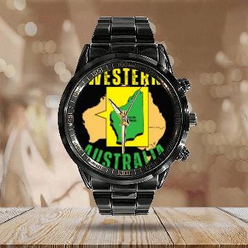 Discover Western Australia Yellow and Green Calendar Steel Band Watch