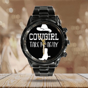 Discover Cowgirl Take Me Away Calendar Steel Band Watch