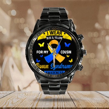 Discover I Wear Blue Yellow For My Cousin Down Syndrome Calendar Steel Band Watch