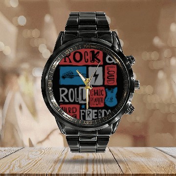 Discover rock music guitar player Calendar Steel Band Watch