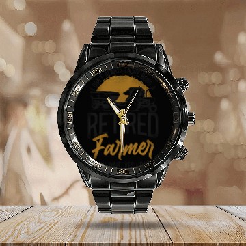 Discover Farming Farmer Retired Tractor Calendar Steel Band Watch