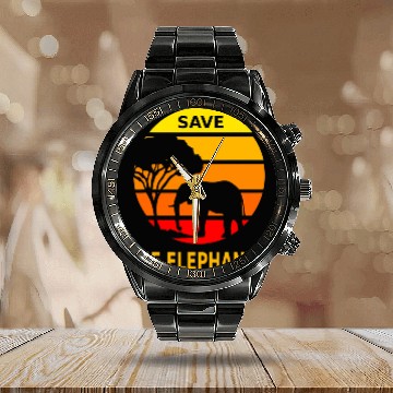Discover Retro Vintage Save the Elephants Calendar Steel Band Watch