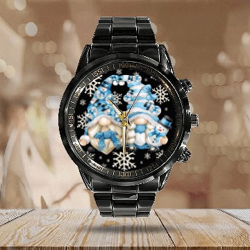 Discover Funny Snowman Gnomies With Snowflakes Cute Winter Calendar Steel Band Watch
