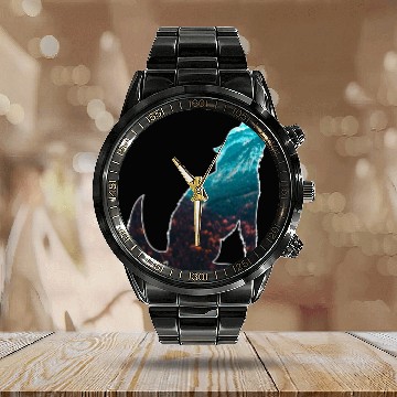 Discover The Wilderness calls Wolf Mountains Forest Nature Calendar Steel Band Watch