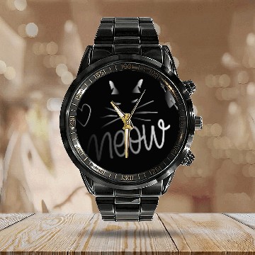 Discover cute cat meow Calendar Steel Band Watch
