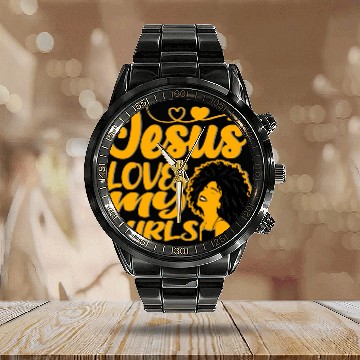 Discover Jesus Loves My Curls Calendar Steel Band Watch