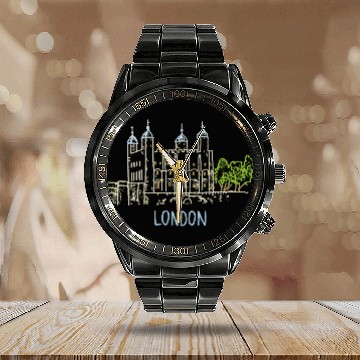 Discover Tower Of London Unique Hand Drawn Art Calendar Steel Band Watch