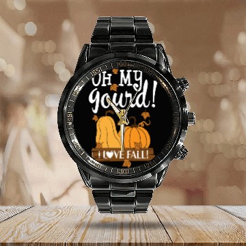 Discover Fall Leaves Pumpkin Lovers Oh My Gourd I Love Fall Calendar Steel Band Watch