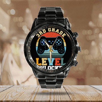 Discover 3rd Grade Level Unlocked Vintage T-shit Calendar Steel Band Watch