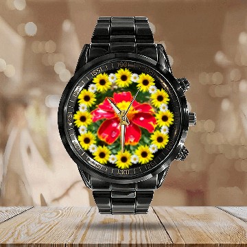 Discover marigold flower with raindrops sunflower daisy Calendar Steel Band Watch