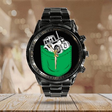 Discover Farming Farmer Pocket Tractor Calendar Steel Band Watch