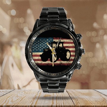 Discover Farming Farmer American Flag Us Calendar Steel Band Watch