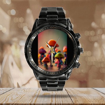 Discover Whimsical Mushroom Men Calendar Steel Band Watch