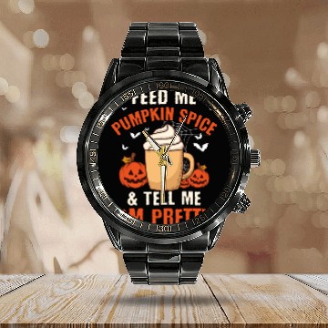 Discover Feed Me Pumpkin Spice Fall Halloween Calendar Steel Band Watch