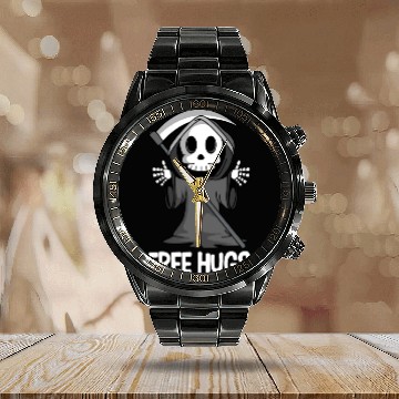 Discover Free Hugs Grim Reaper Spooky Halloween Calendar Steel Band Watch