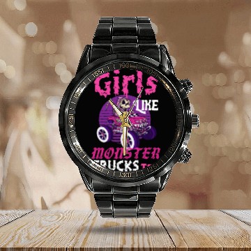 Discover Girls Like Monster Trucks Grim Reaper Halloween Calendar Steel Band Watch