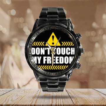 Discover Dont Touch My Freedom 2nd Amendment US Calendar Steel Band Watch