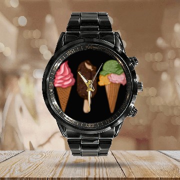 Discover Ice Cream Scoop Popsicle Gelato Ice Cream Lovers Calendar Steel Band Watch