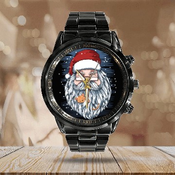 Discover santa and kittens merry christmas Calendar Steel Band Watch