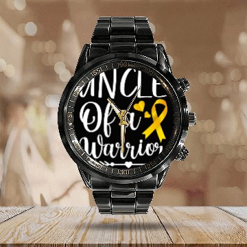 Discover UncLE Of A Warrior Childhood Cancer Awareness Calendar Steel Band Watch