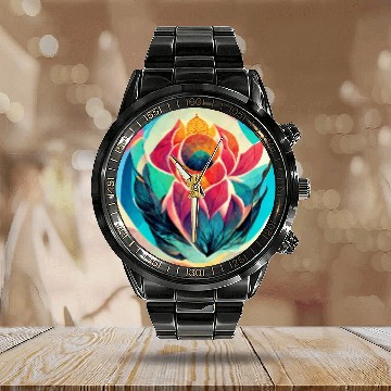 Discover Colorful mandala flower version 4 Calendar Steel Band Watch