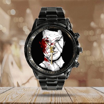 Discover Scary Blood Splatter Leather Face Mask Halloween Calendar Steel Band Watch