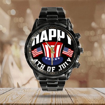 Discover Patriotic American America US Flag USA 4th July Calendar Steel Band Watch