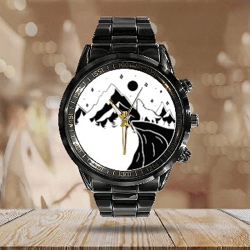Discover Wolf on the Mountain Calendar Steel Band Watch