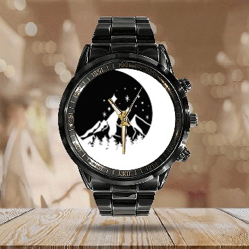 Discover Mountains in the moon Full moon Calendar Steel Band Watch