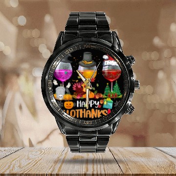 Discover Wine Glasses Witch Santa hat Happy Hallothanksmas Calendar Steel Band Watch