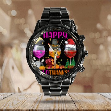 Discover Happy Hallothanksmas Wine Lover Halloween Thankful Calendar Steel Band Watch
