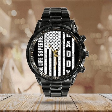 Discover Real Life Superhero daddy Vintage USA Flag Calendar Steel Band Watch