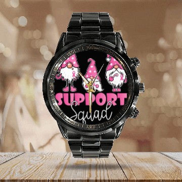 Discover Cute Gnomies Support Squad Breast Cancer Awareness Calendar Steel Band Watch
