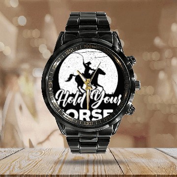 Discover Hold Your Horses Western Rodeo Riding Cowboy Calendar Steel Band Watch