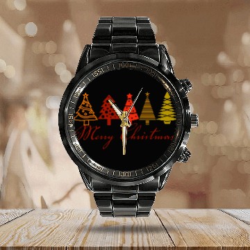 Discover Merry Christmas , colorful Xmas tree design Calendar Steel Band Watch