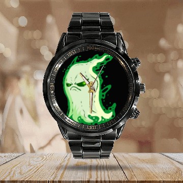 Discover Grumpy Green Spirit Ghost On Halloween Calendar Steel Band Watch