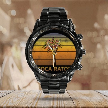 Discover Retro Boca Raton Christmas Family Vacation Calendar Steel Band Watch