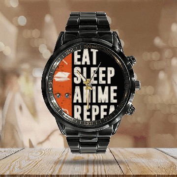 Discover eat sleep anime repeat Calendar Steel Band Watch
