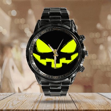 Discover Pumpkin Halloween Calendar Steel Band Watch