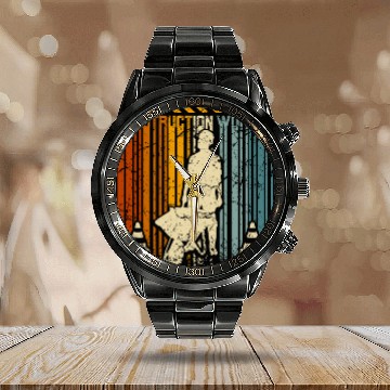 Discover Retro vintage construction worker Calendar Steel Band Watch