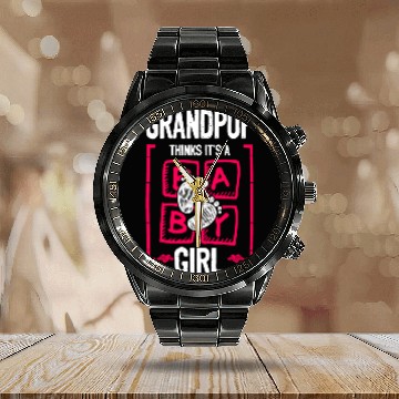 Discover Grandpop Thinks It's a Girl Gender Reveal Funny Calendar Steel Band Watch