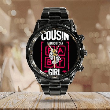 Discover Cousin Thinks It's a Girl Gender Reveal Funny Calendar Steel Band Watch