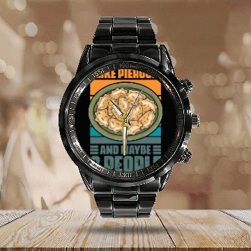 Discover Retro Vintage Polish Cuisine Humor For Pierogi Calendar Steel Band Watch