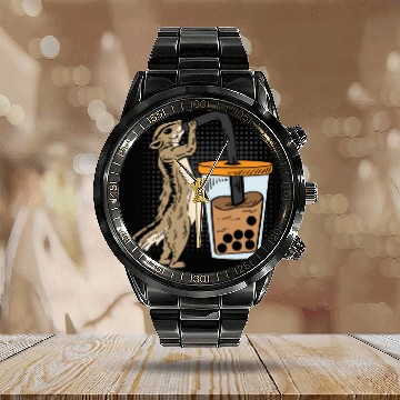 Discover Squirrel Bubble Tea Drinker Gift Calendar Steel Band Watch