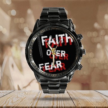 Discover Inspirational Christian Cross Faith Over Fear Calendar Steel Band Watch