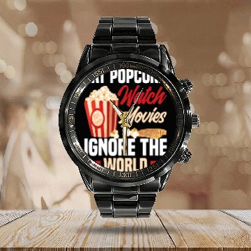 Discover Film Popcorn Cinema Calendar Steel Band Watch