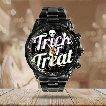Discover Trick Or Treat Spiderweb Halloween Calendar Steel Band Watch