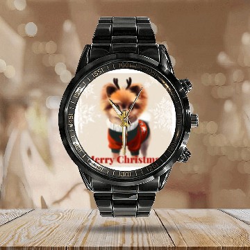 Discover Sweet Miniature Spitz pomeranian in a Christmas. Calendar Steel Band Watch