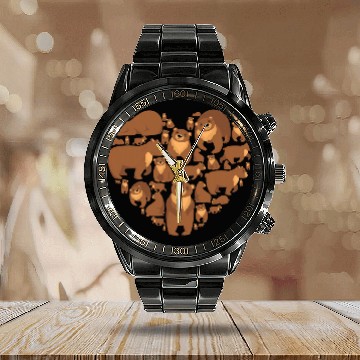 Discover Grizzly Bear lover heart bear love camping hiking Calendar Steel Band Watch