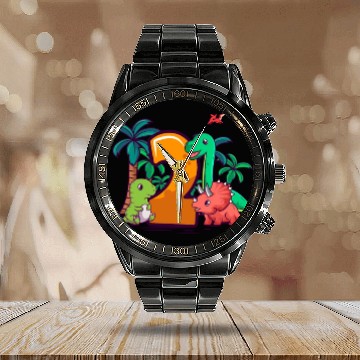 Discover 2nd Birthday Trex Triceratops Dinosaur 2 Year Calendar Steel Band Watch